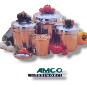 Vintage cannister set AMCO rust proof stainless steel garden vegetable kitchen b